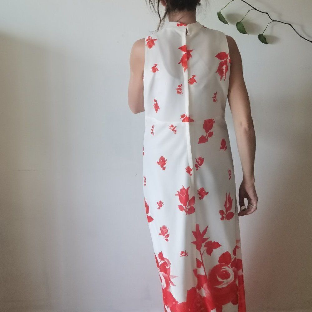 2 piece 1970s Rose Print Red & White Maxi Dress Set - Picture 2 of 6